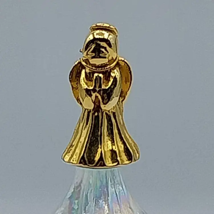 Fenton Vintage 1990s Iridescent Glass Christmas Tree With Frosted Tips and Gold Angel Topper! SCARCE in this size!