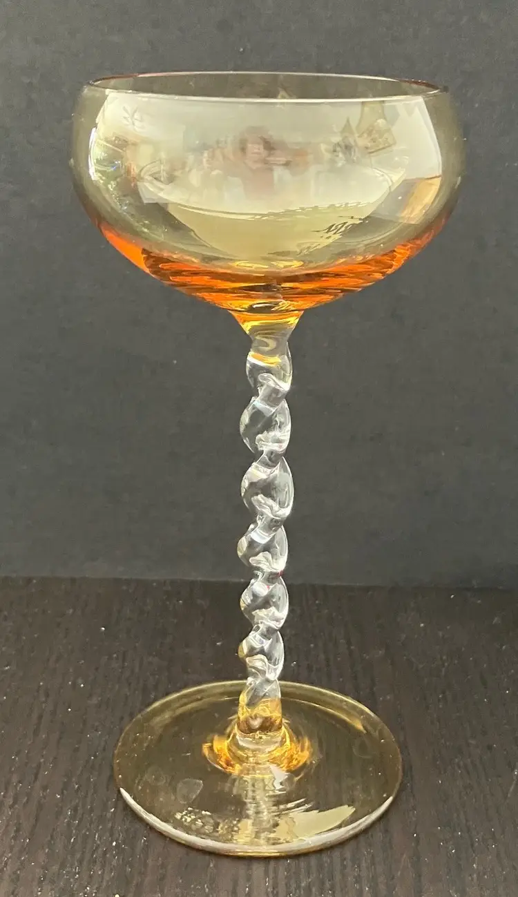 VTG Handblown Art Glass Cordial or Liqueur Twisted Pedestal Set of 4