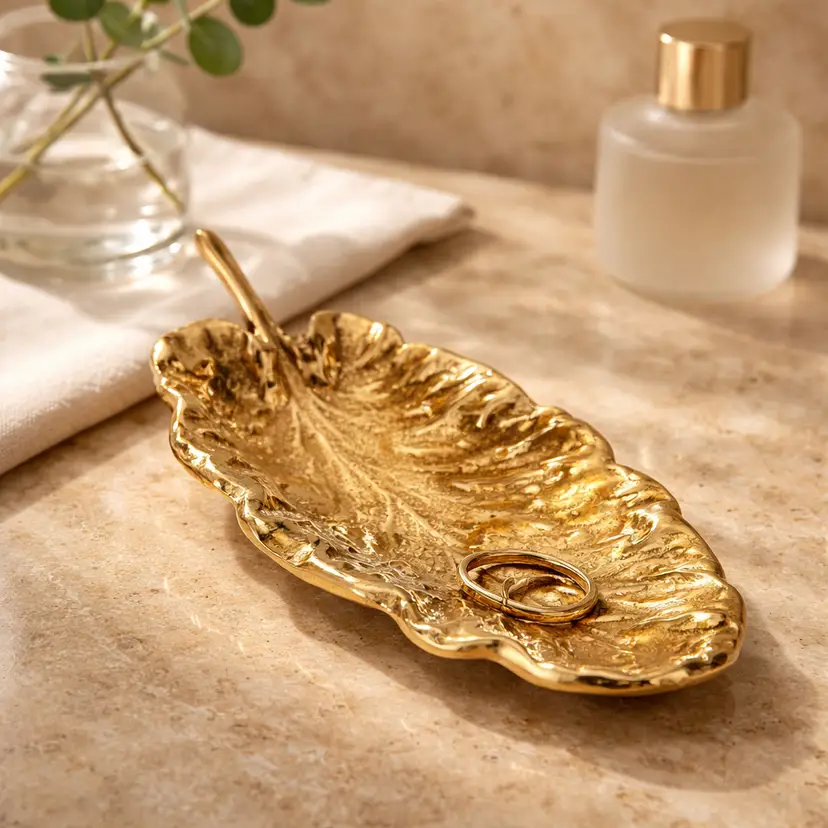 Brass 1952 Primrose Leaf Trinket Dish, 4.5"