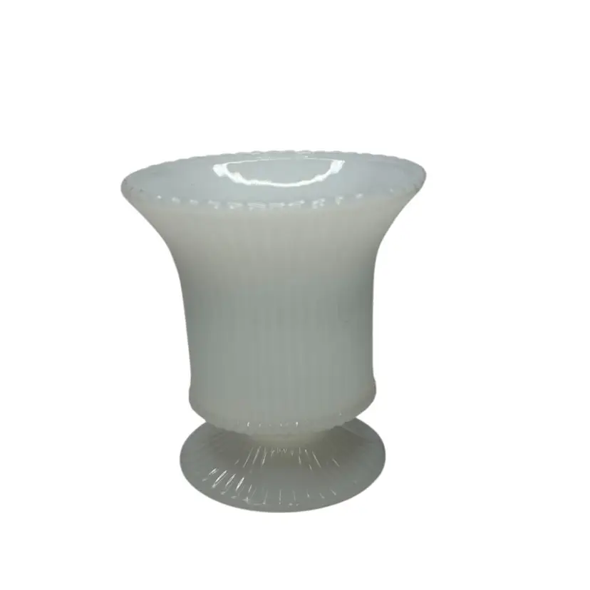 E O Brody Milk Glass 5” Tall Ribbed Vase
