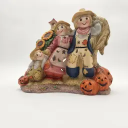 Vintage Scarecrow Family PartyLite Autumn Harvest Ceramic Candle Holder Pumpkins