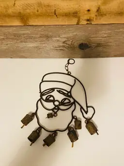 Vintage Metal Rusty Weathered Santa Bell Wind Chimes Primitive Farmhouse Cottage Garden Accents