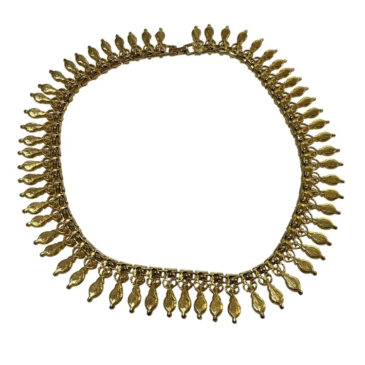 Vintage Tiger Eye Gold Tone & Gemstone Choker Necklace 15" Etruscan Revival