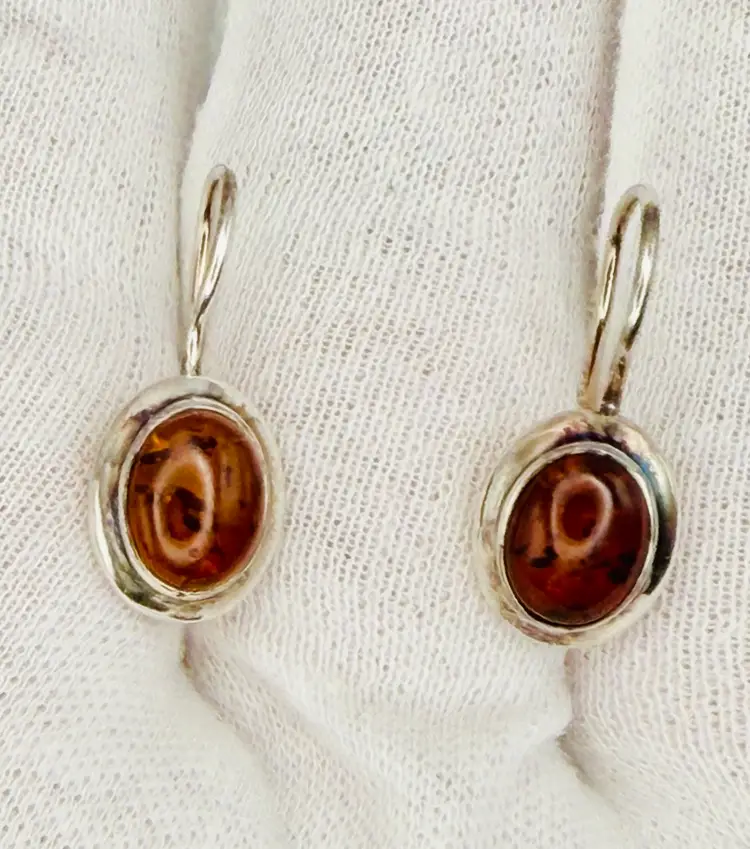 Sterling Silver & Baltic Amber Pierced Earrings NOS