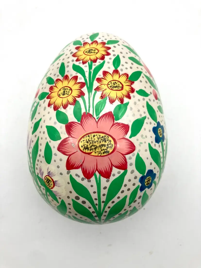 BIN - Large Papier Mache Oval Floral Egg Lacquer Trinket Box