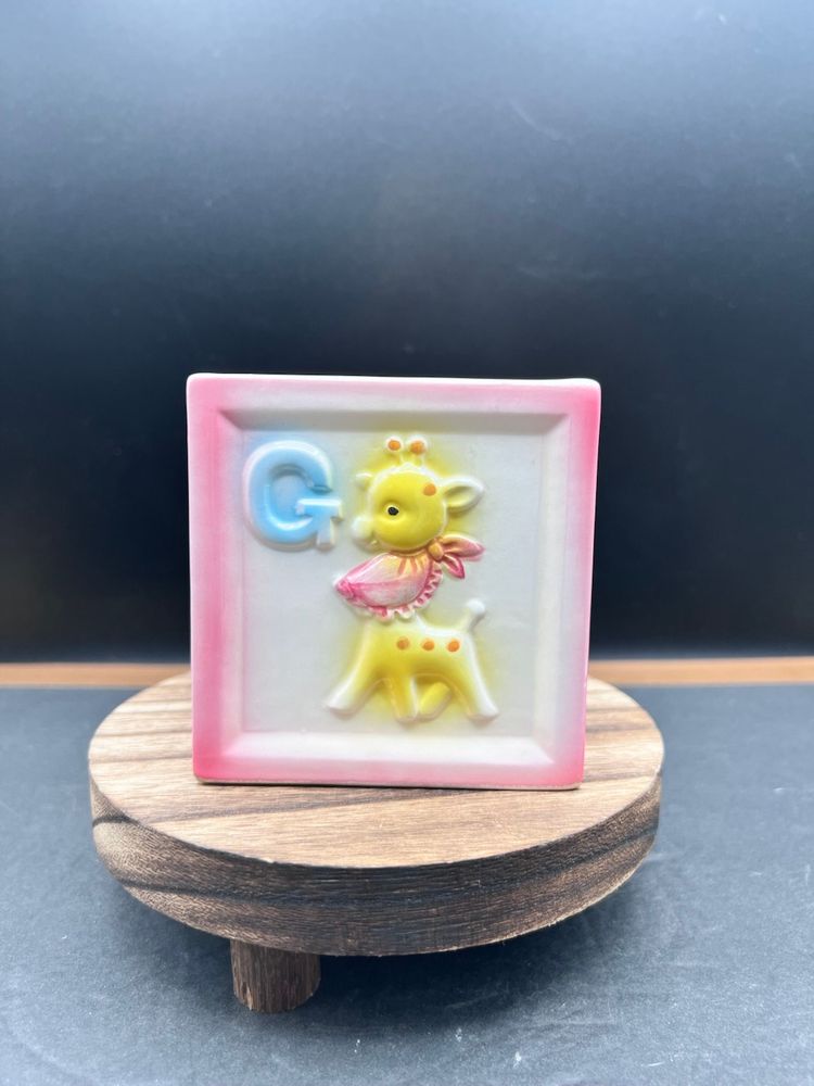 #1007B Vintage ARDCO Pastel Nursery/Baby Block Planter/Vase 3D Bear, Giraffe, Chick, and Elephant with LettersMade in Japan