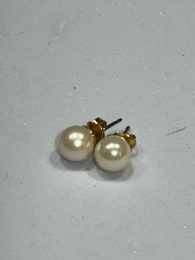 Gold Tone Pearl Pierced Earrings