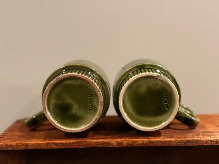 Vintage Green Floral Stacking Mugs – Made in Japan