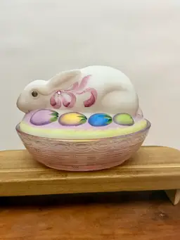 Fenton Hand Painted Bunny on a Basket Nest
