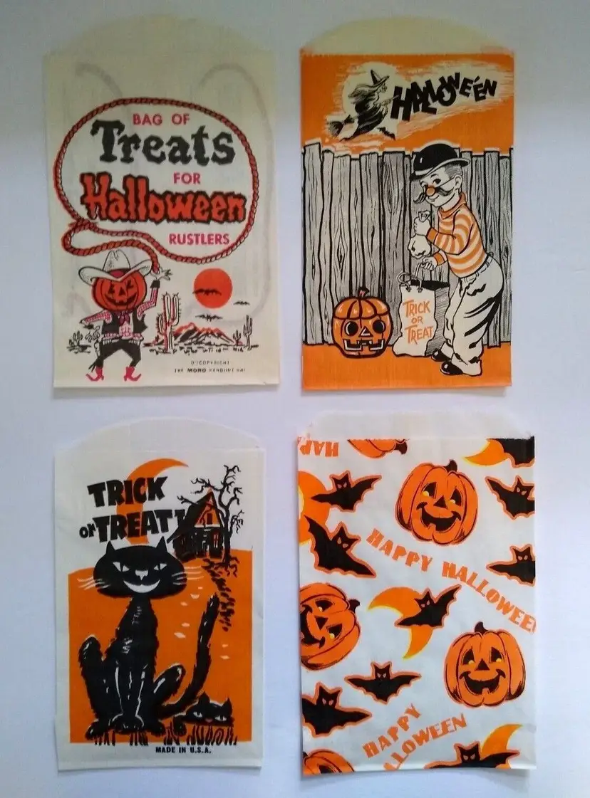 Halloween Candy Treat Bags Witch On Broom JOL Cat Bat Pumpkinhead Western Cactus