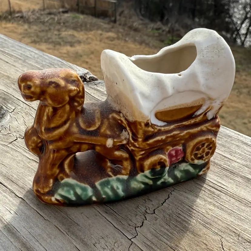 MidCentury Japanese Ceramic Covered Wagon Planter
