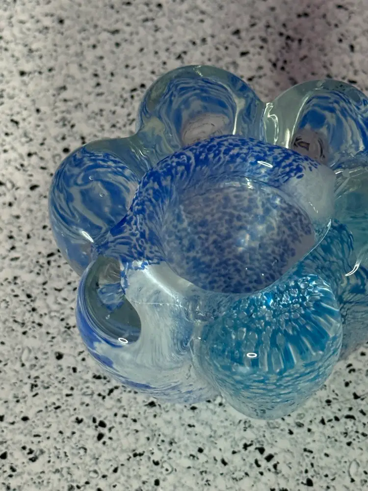 Hand-Blown Blue Art Glass Candle Holder – Ocean Wave Design