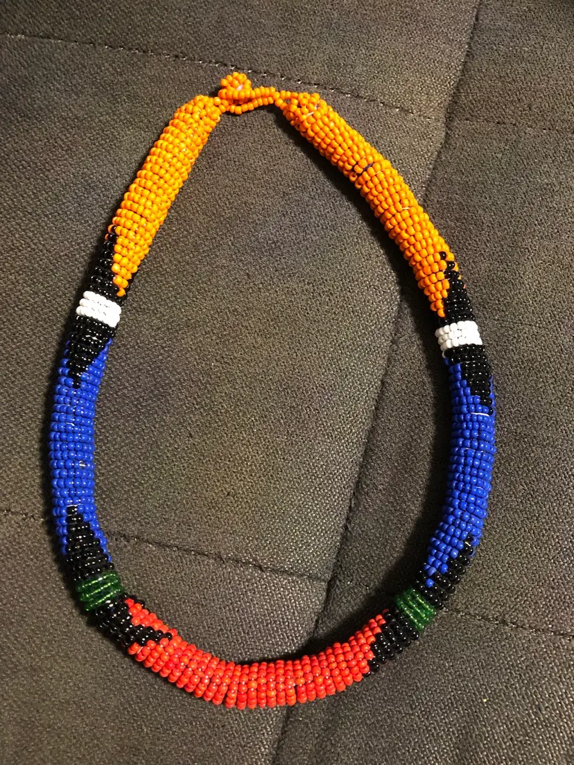 Hand-Beaded African Multi-Colored Large Necklace