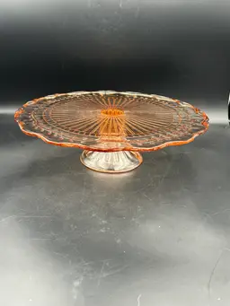 Vintage Jeanette Laurel leaf pink depression glass cake￼ Plate