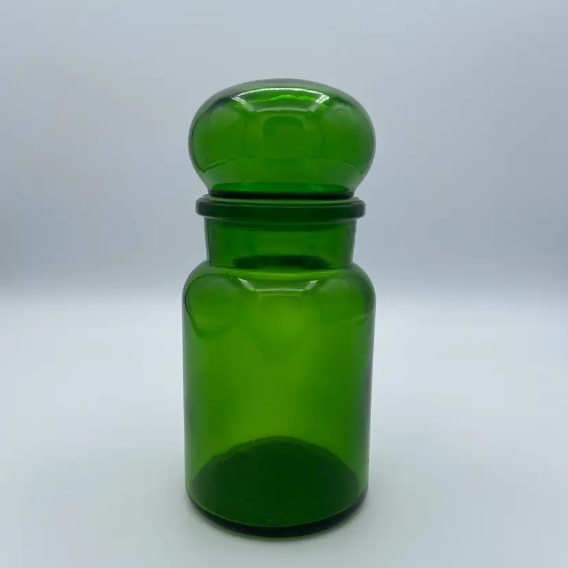 Vintage Belgian green glass apothecary jar, medium