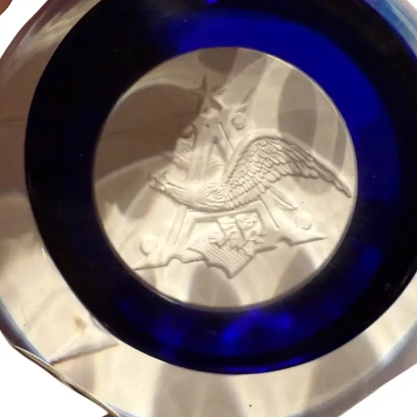 Caithness Scotland Limited Edition 1980s 247/300 Anheuser Busch Budweiser Logo Faceted Crystal Sulphide Paperweight #247/300  - 2.5” Tall X 2.5” Diameter