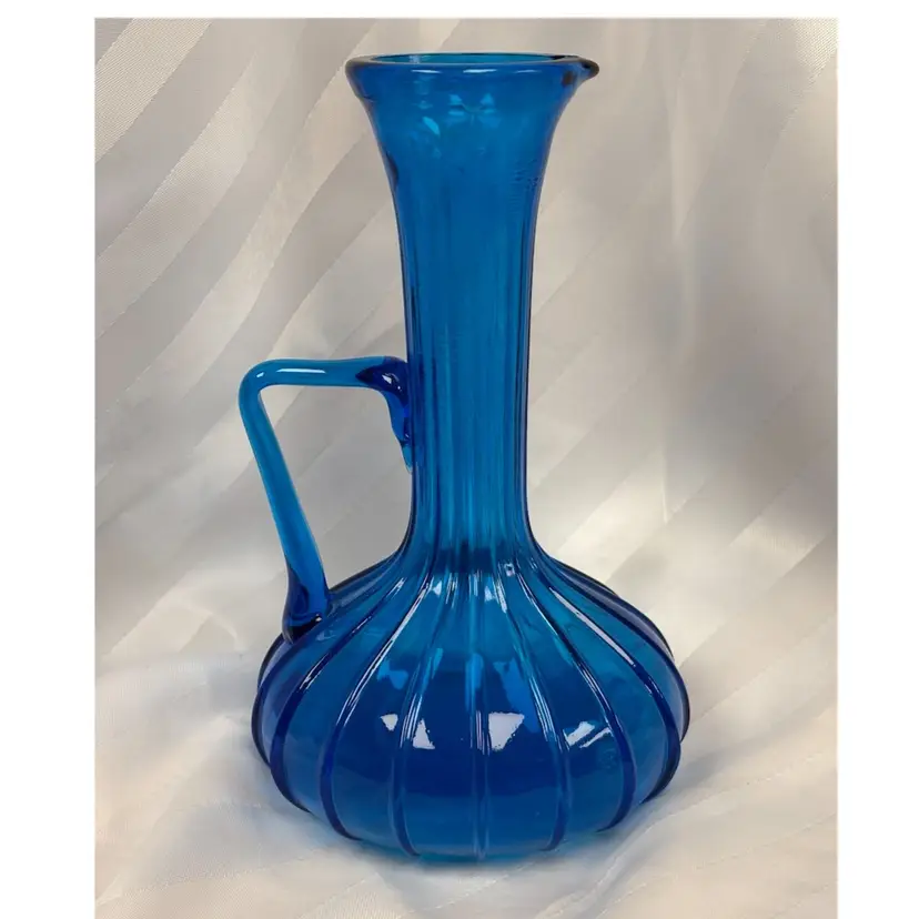 Vintage MCM Blue Italian Empoli Rossini Kingfisher Genie Bottle Decanter Vase 7.5”
