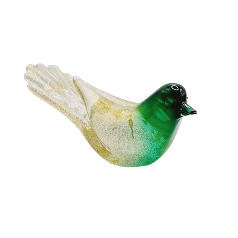 Vtg Murano Art Glass Green Sparkling Gold Fleck Aventurine Dove Bird Figurine