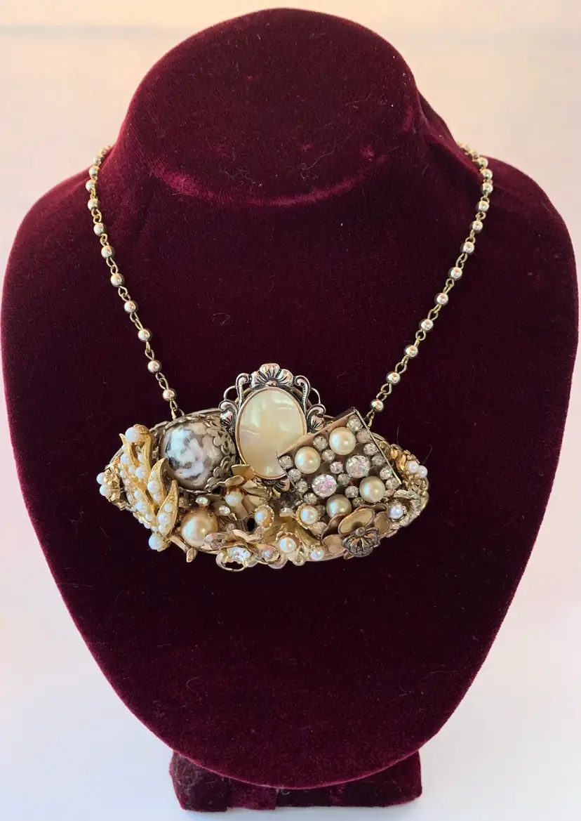 Handmade Collage Statement Necklace