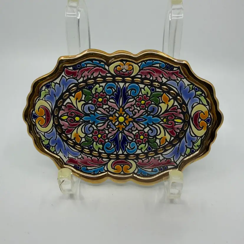 Cercolon Hand Painted 24 Karat Gold-Trimmed Wall Plaque/Trivet Spain