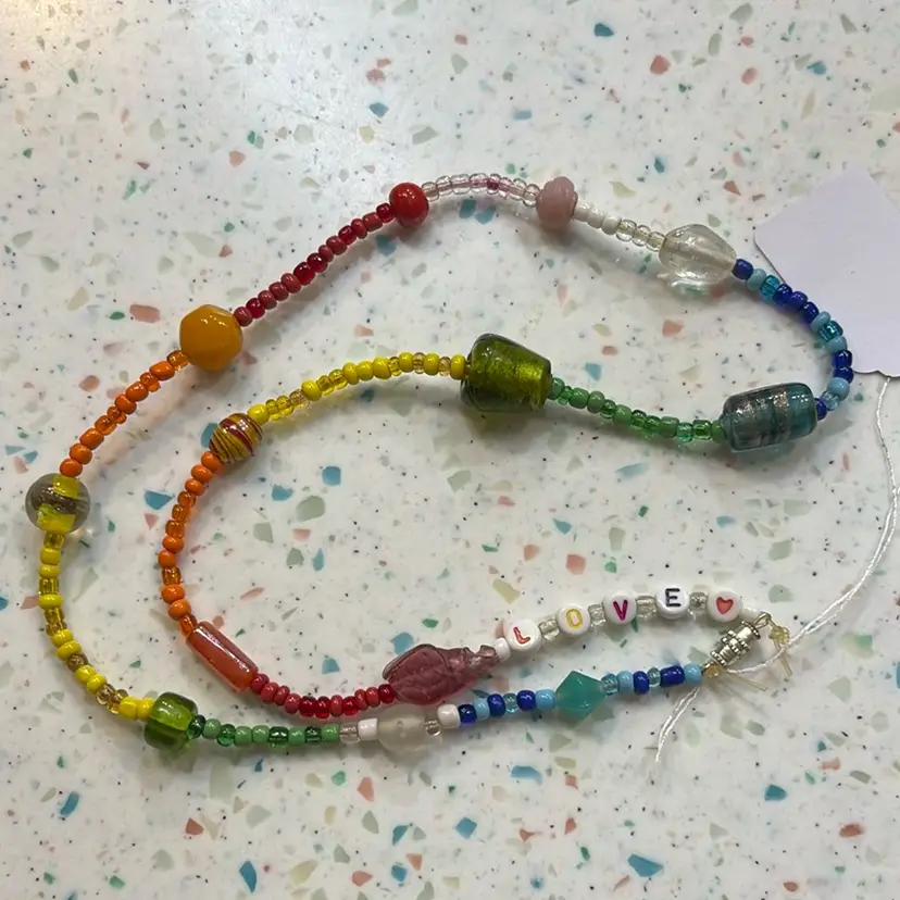 Love Glass Bead Necklace, 24” Long