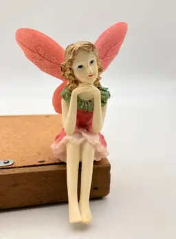Pink Pixie Fairy Shelf Sitter Glitter Wings Gold Hair- Resin?