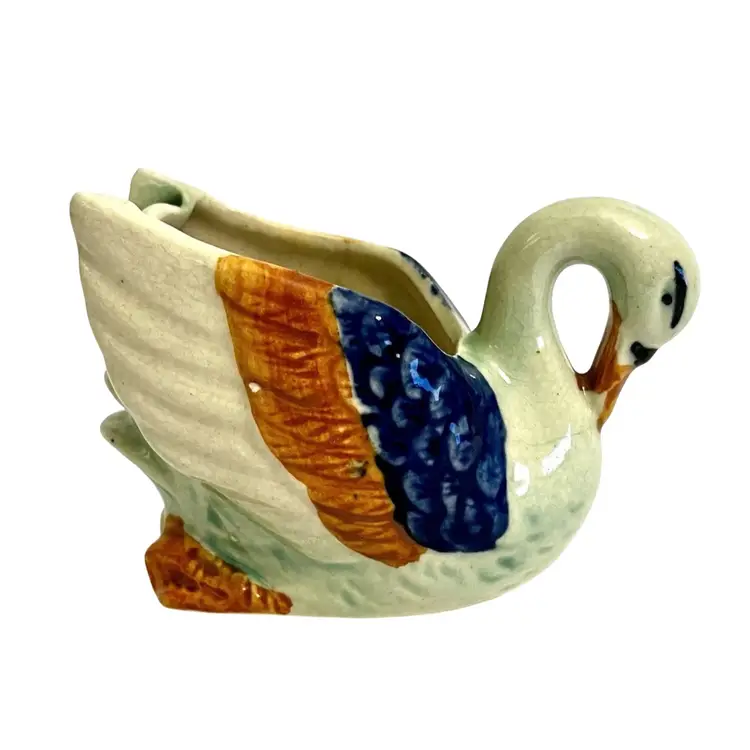 Vintage Porcelain Swan Hand-painted 4 Inches Small Planter from Occupied Japan