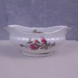 Royal Rose Fine China Japan Gravy Bowl Rose Style Pattern Pink Rose Green Leaves Lavender Accent.