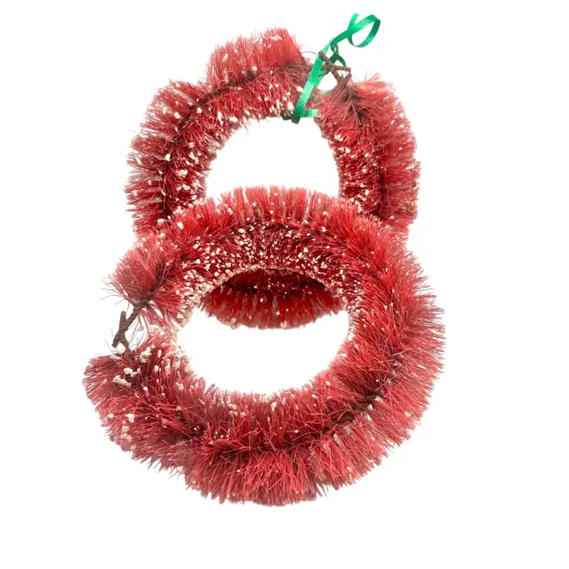 Vintage Pair of Bottle Brush Red Wreaths 7”