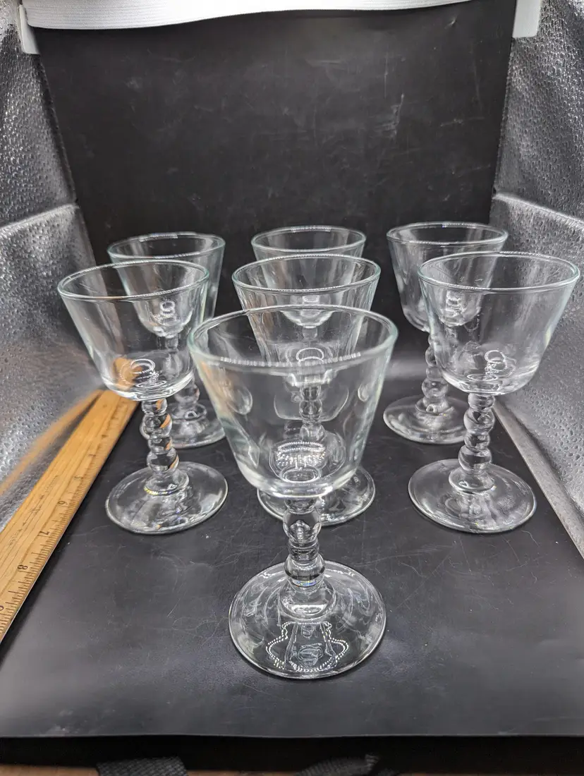 Set of 7 Vintage Clear Glass Goblets with Candlewick Style Stems