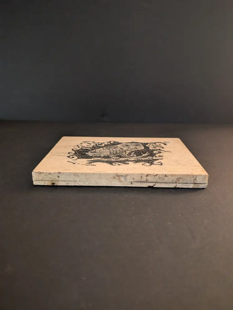 MCM Carved Rodney M. Winfield Travertine Etched Owl Desk Sheaffer Pen Holder