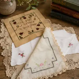 Set of 3 Vintage Linens - Cross Stitch Floral Needlework