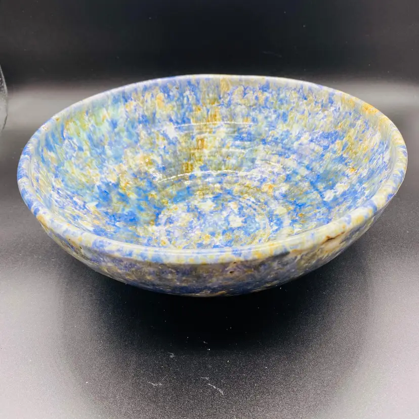 #2230 Pottery Mixing Bowl Handmade Canada Signed Blue mottled glaze finish Fruit Bowl