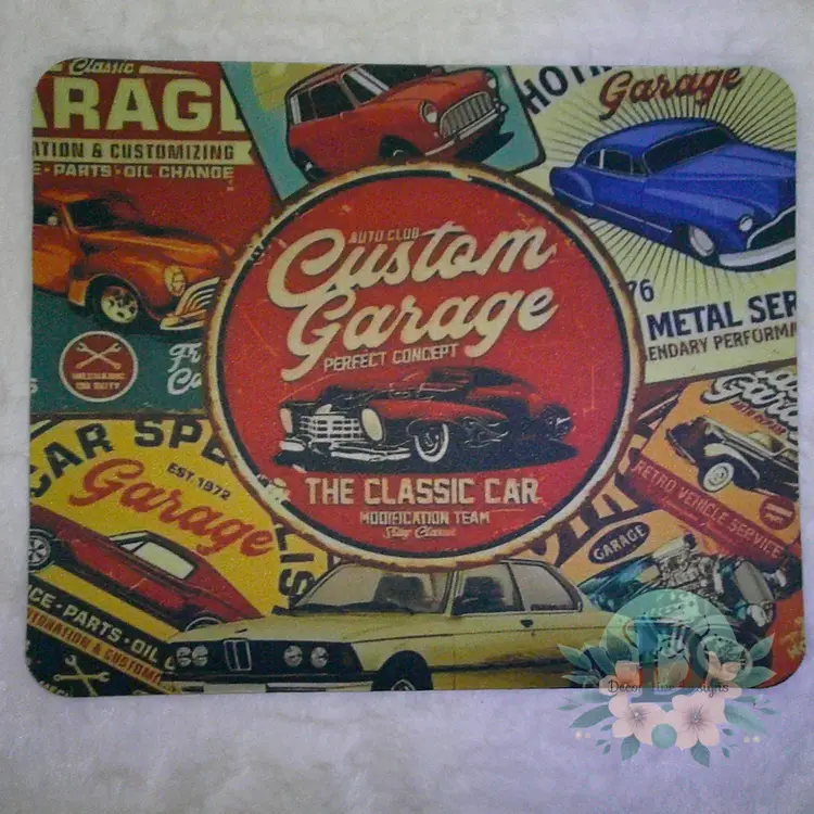 Vintage Car Garage Mouse Pad