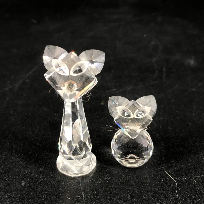 Set of Two Swarovski Style Crystal Cats