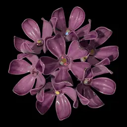 Purple Enamel Rhinestone Layered Flower Brooch 2.5”