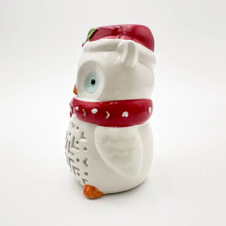 White Owl Ceramic Candle Holder Christmas 5.5"H 3.5"W B25