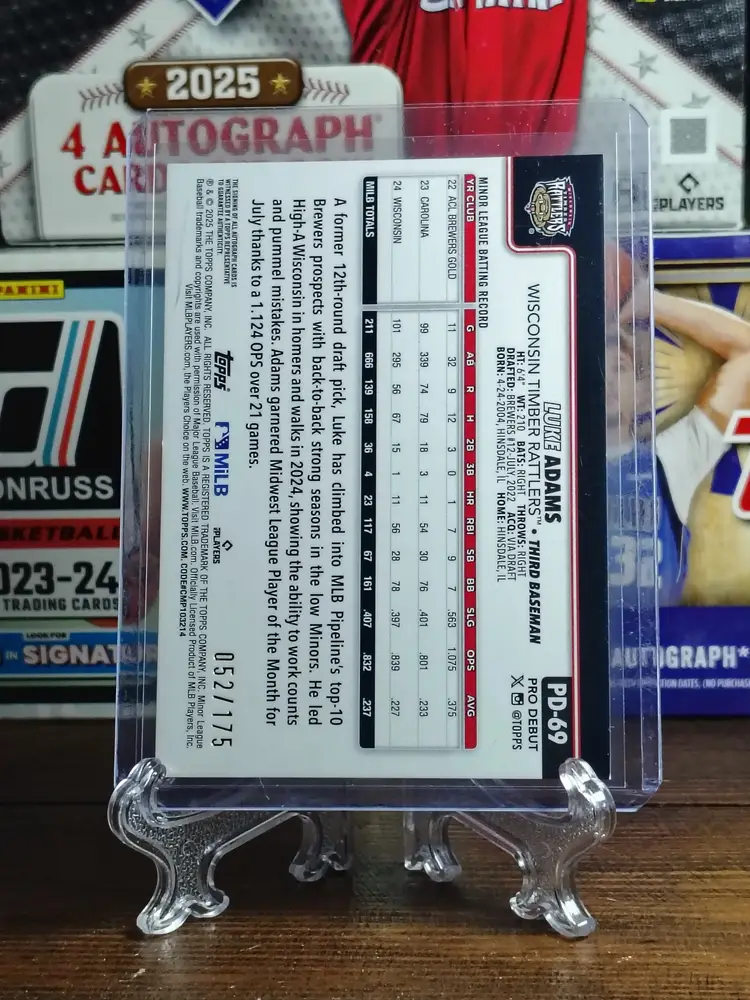 Luke Adams 2025 Pro Debut Sparkle Foil Autograph /175 Brewers