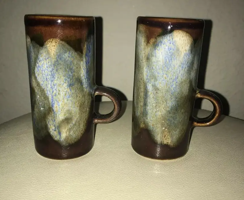 Caffe D Vita Espresso Coffee Ceramic Cups 2 Brown and Blue Taiwan