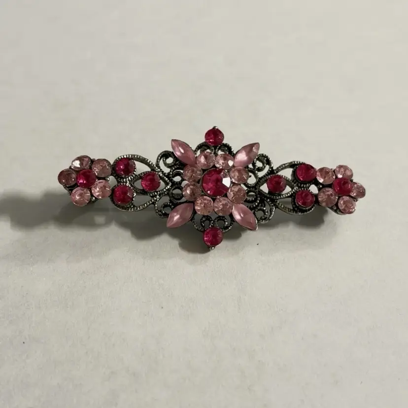 Vintage Rhinestone Floral Brooch Pink AB Silver