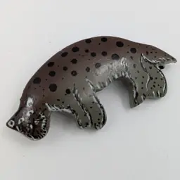Whimsical Wooden Snow Leopard Big Cat Brooch