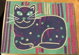 PrintRun Co Stretched Canvas Multicolored Stitched Purple Cat
