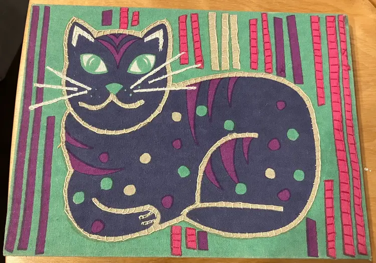 PrintRun Co Stretched Canvas Multicolored Stitched Purple Cat