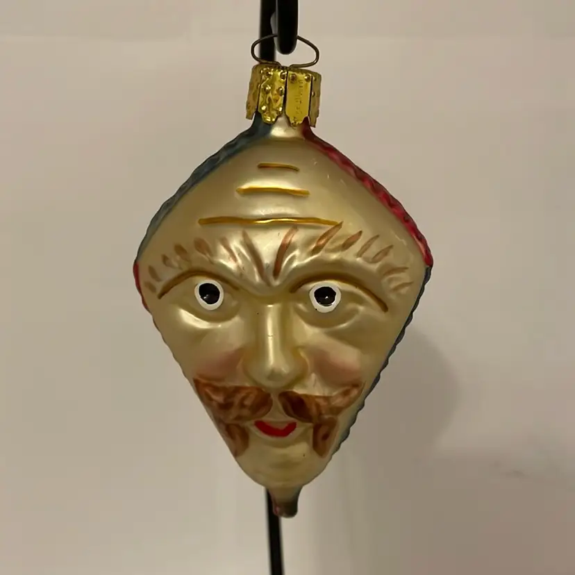 #108 Kite Shaped Face With Mustache Glass Ornament Made In Germany