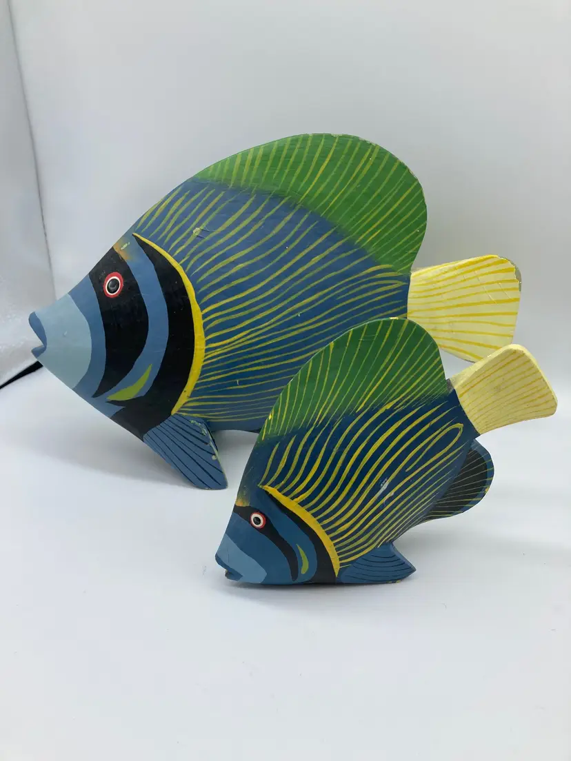 Vintage Tropical Fish Hand painted Wood Composition Nautical *Chippy