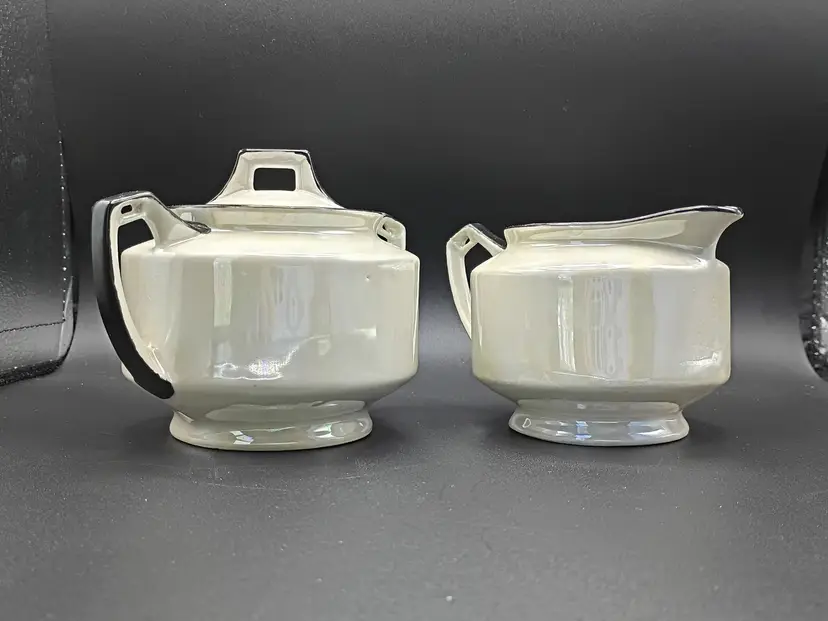 Art Nouveau Bavarian Porcelain Opalescent Creamer & Sugar Iridescent