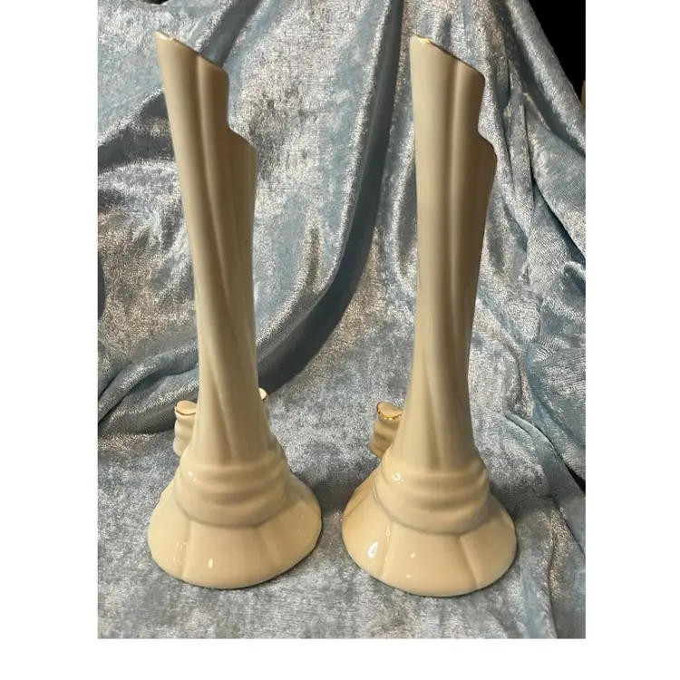 Pair Of Formalities Gold Trim Bow Taper Candle Holders Or Bud Vases