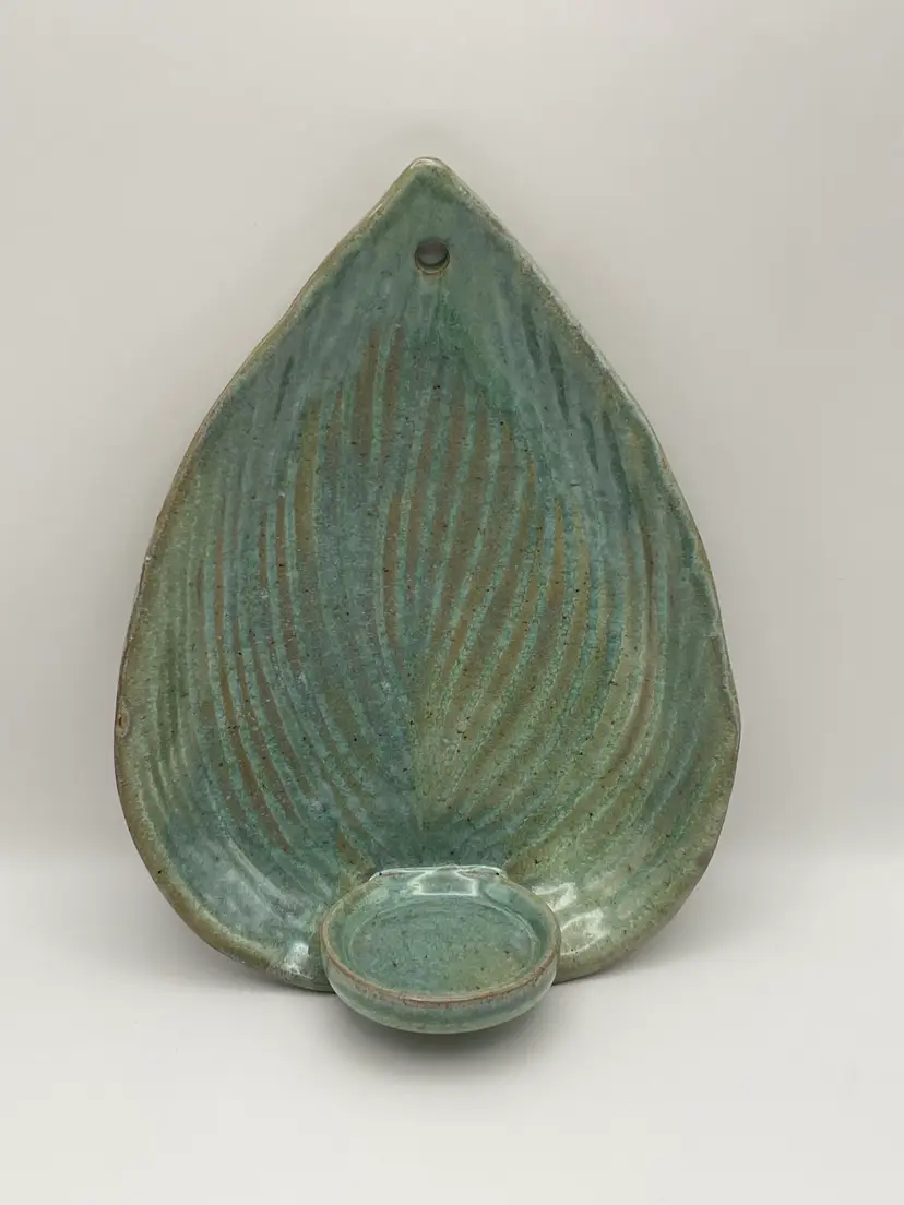 Handmade Pottery Candle Wall Sconce In Shades Of Green/Tan