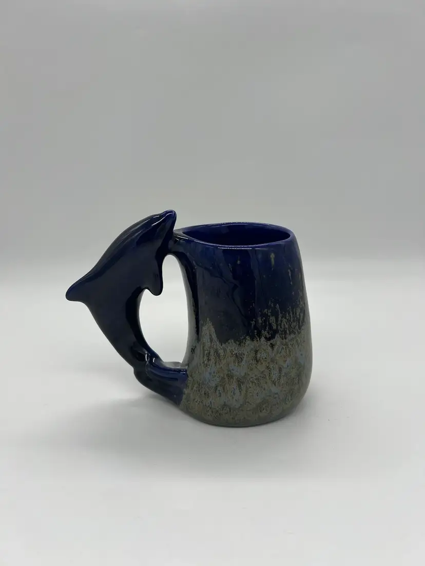Vintage Ronnie’s Ceramic Company Dolphin Mug San Francisco USA Figural Handle
