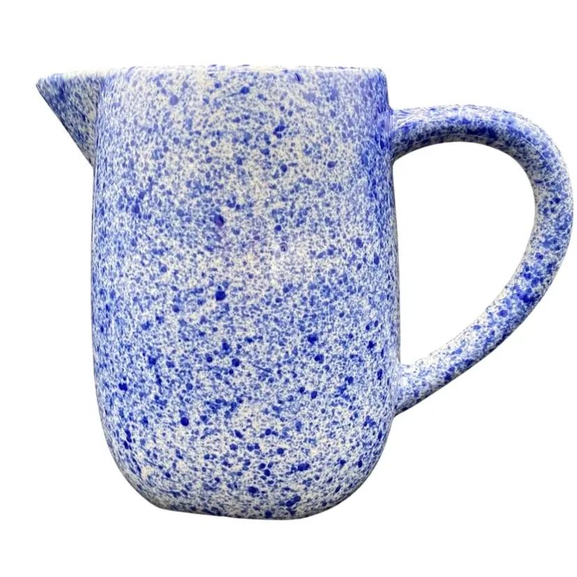 Vintage Large Cobalt Blue and White Spongeware Pitcher, Mint